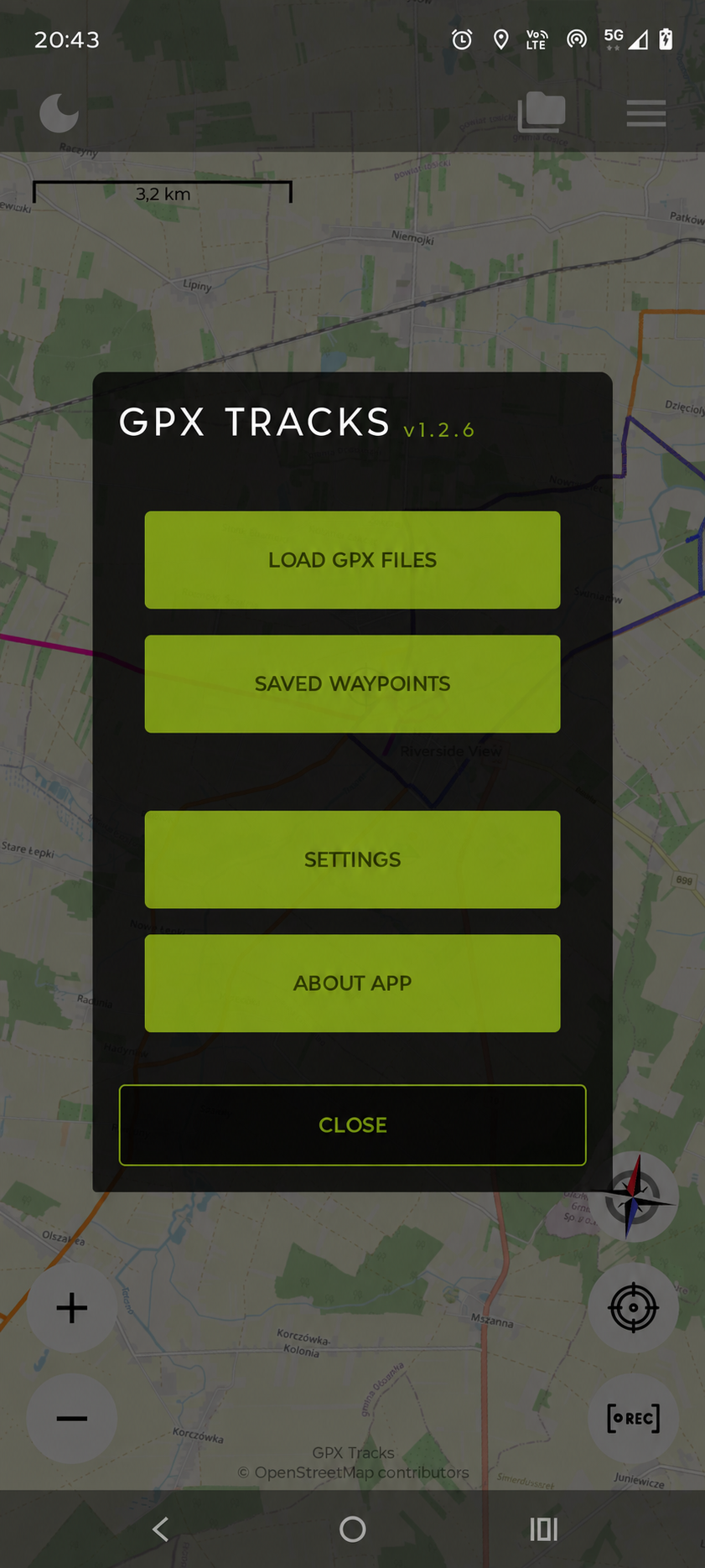 Main menu with the Saved waypoints button